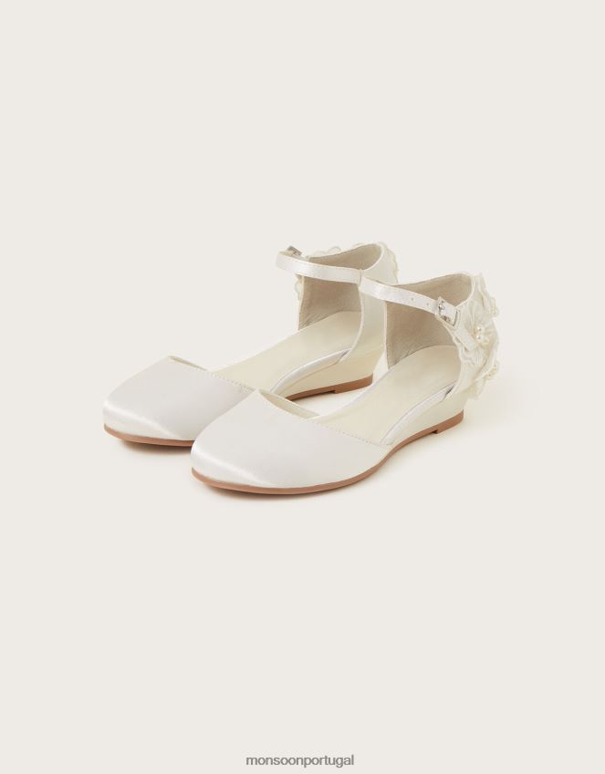 calçados cunhas de cetim florais embelezadas marfim Monsoon crianças marfim RPLH8F2759
