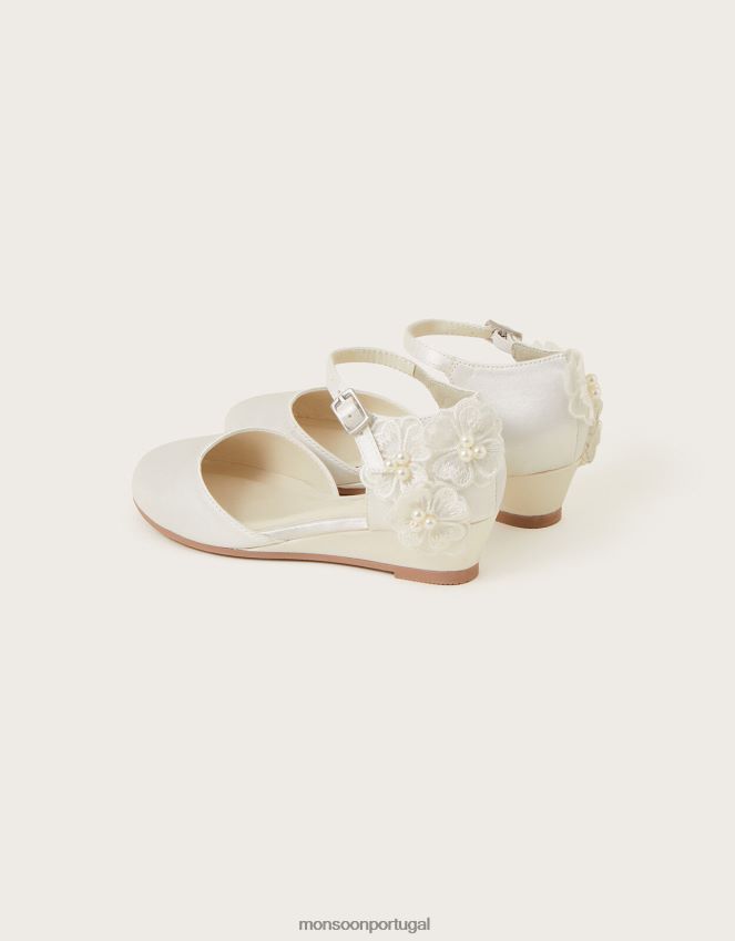 calçados cunhas de cetim florais embelezadas marfim Monsoon crianças marfim RPLH8F2759