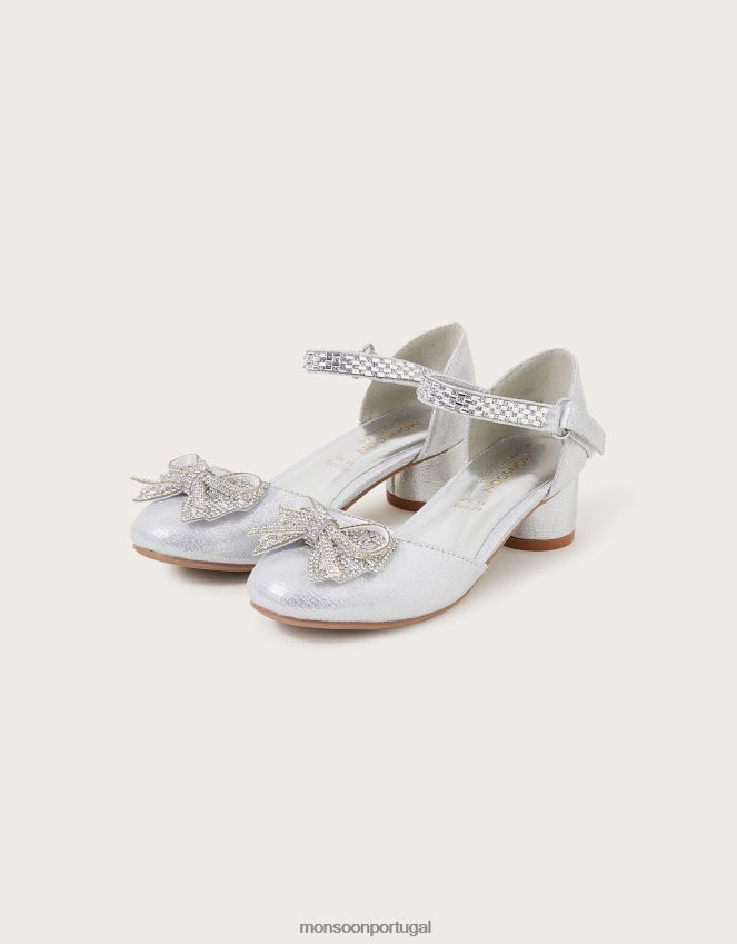 calçados lola dazzle bow salto duas partes Monsoon garota prata RPLH8F1605