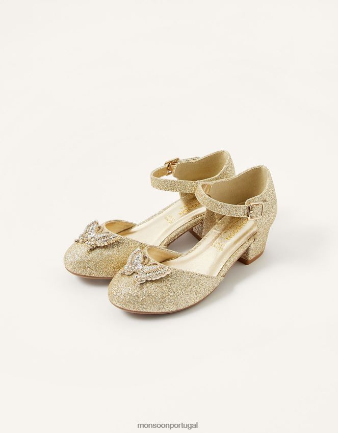 calçados salto borboleta com glitter Monsoon garota ouro RPLH8F2387