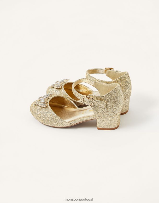 calçados salto borboleta com glitter Monsoon garota ouro RPLH8F2387