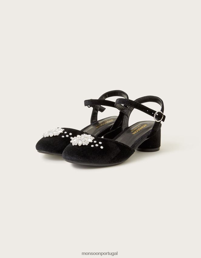 calçados salto de duas partes com flor de diamante Monsoon garota preto RPLH8F2325