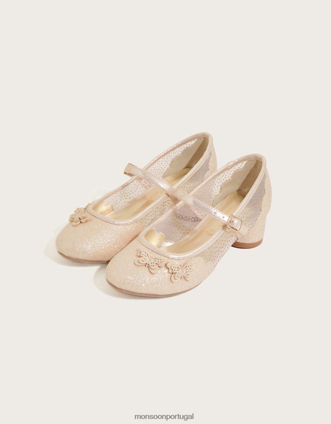 calçados salto princesa borboleta Monsoon garota ouro RPLH8F1904