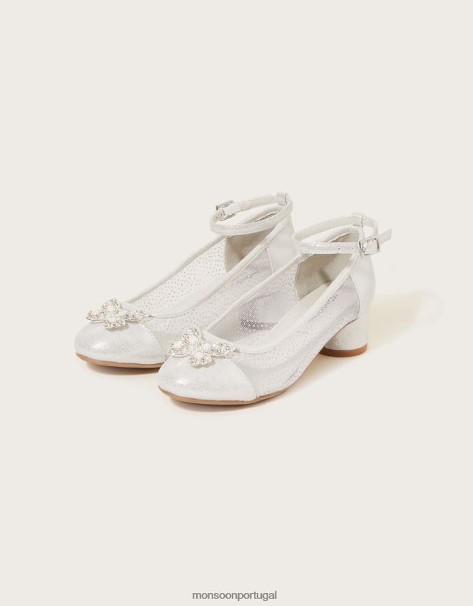 calçados salto princesa borboleta Monsoon garota prata RPLH8F1899