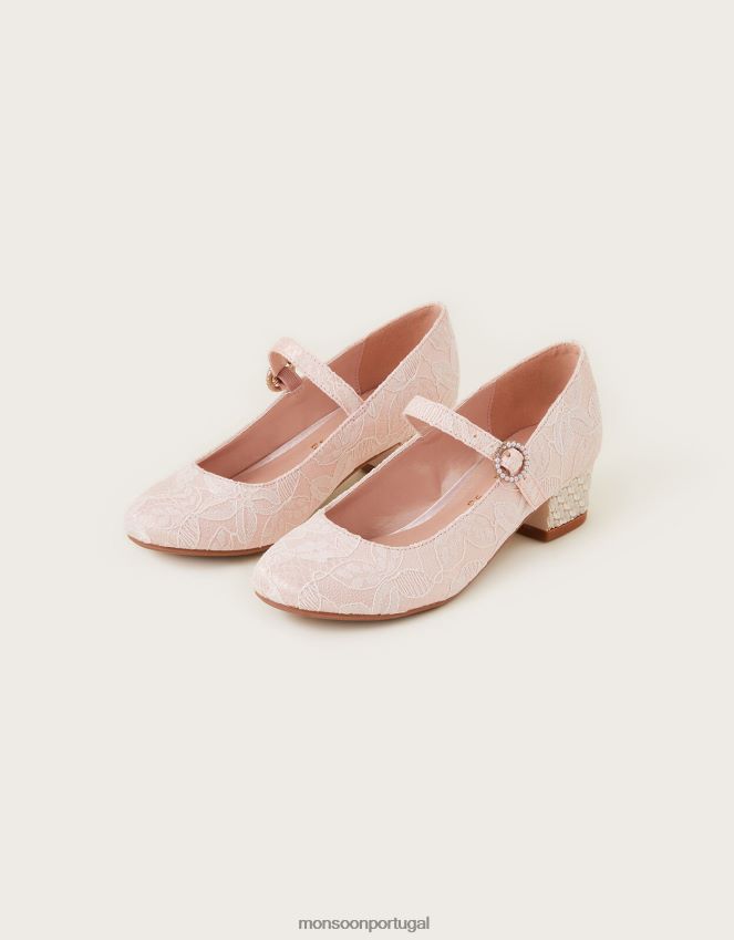 calçados saltos de flor de renda Monsoon crianças rosa RPLH8F2758