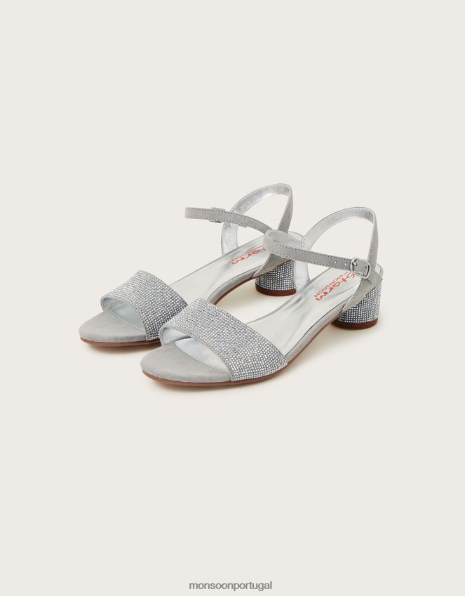 calçados sandália de salto com detalhe de tachas Monsoon garota prata RPLH8F2333