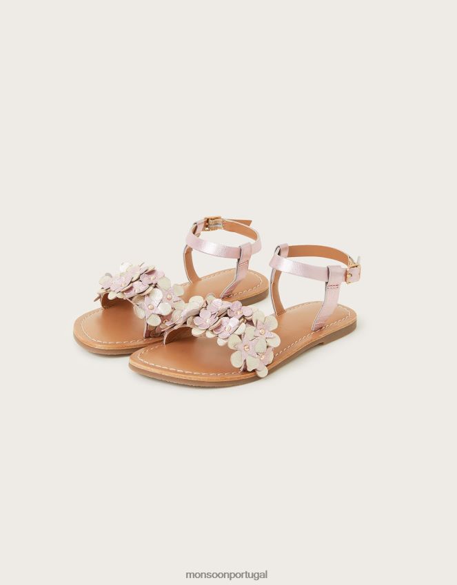 calçados sandálias de couro com babados de flores Monsoon garota rosa RPLH8F2353
