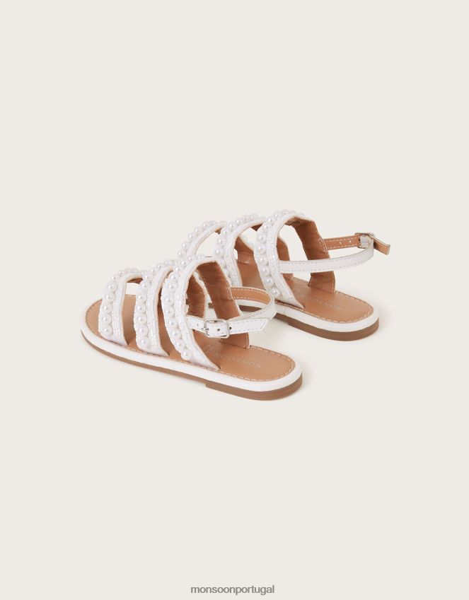 calçados sandálias de couro com detalhes em pérolas Monsoon crianças marfim RPLH8F2757
