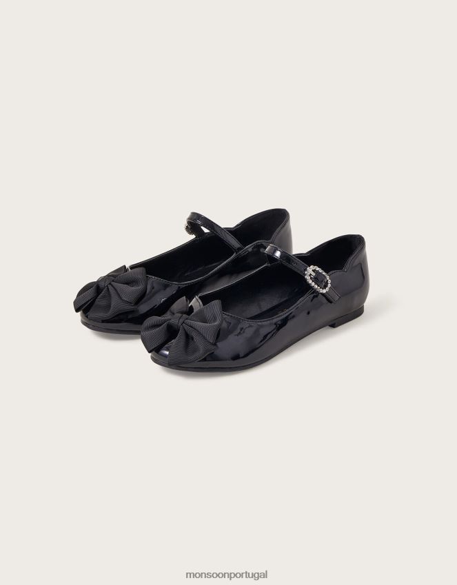 calçados jessica patente arco bailarina plana Monsoon garota preto RPLH8F2294