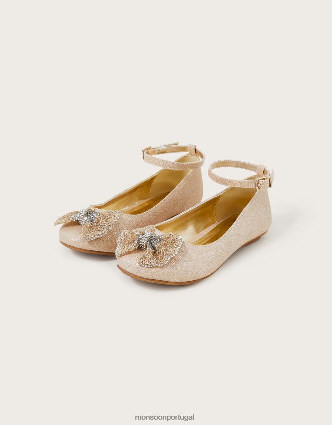 calçados polly shimmer bow bailarina Monsoon garota ouro RPLH8F2299