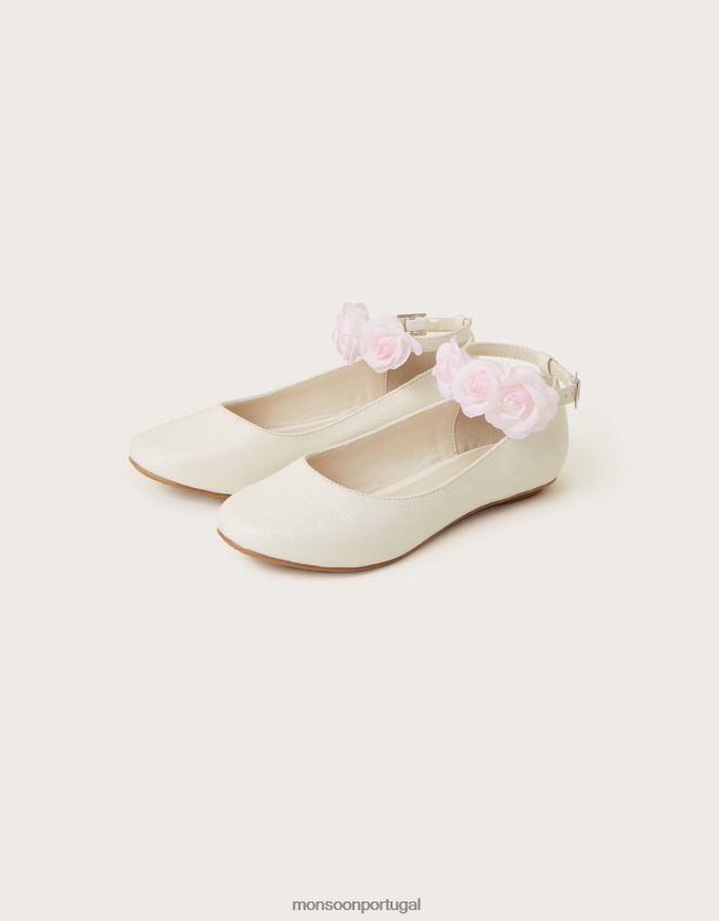 calçados sapatilhas de bailarina com corpete de tornozelo em contraste Monsoon garota marfim RPLH8F2352