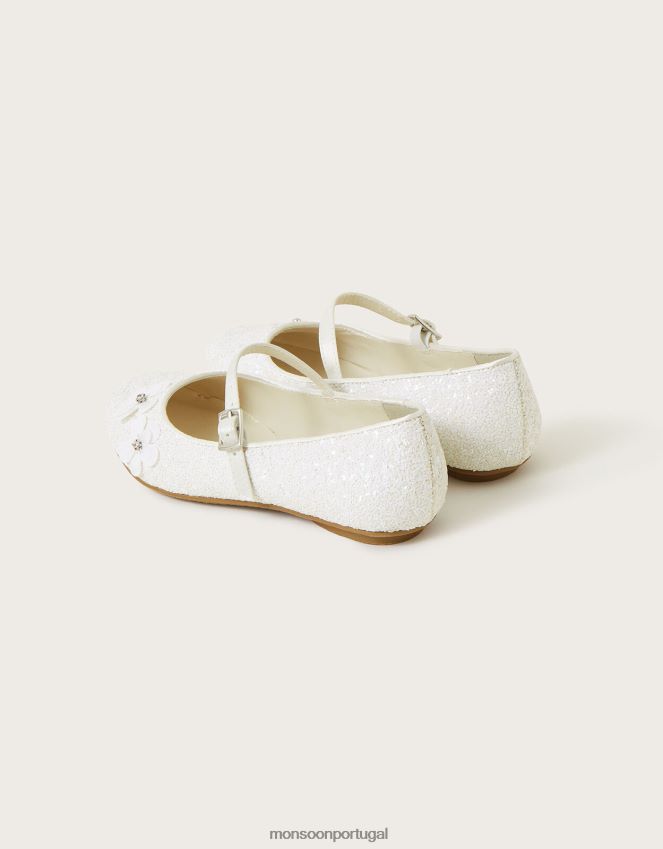 calçados sapatilhas de bailarina com glitter e flor de lantejoulas Monsoon garota marfim RPLH8F2298