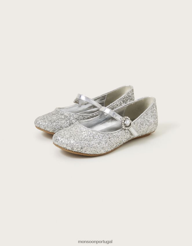 calçados sapatilhas de bailarina com pó brilhante Monsoon garota prata RPLH8F1810