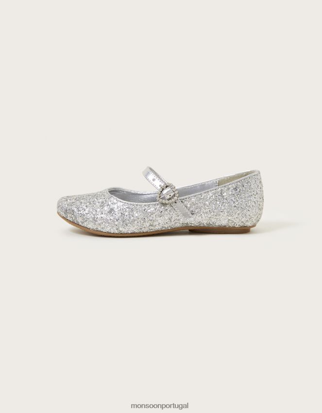 calçados sapatilhas de bailarina com pó brilhante Monsoon garota prata RPLH8F1810