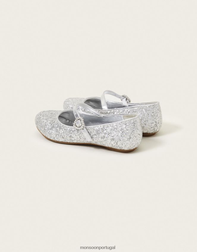 calçados sapatilhas de bailarina com pó brilhante Monsoon garota prata RPLH8F1810