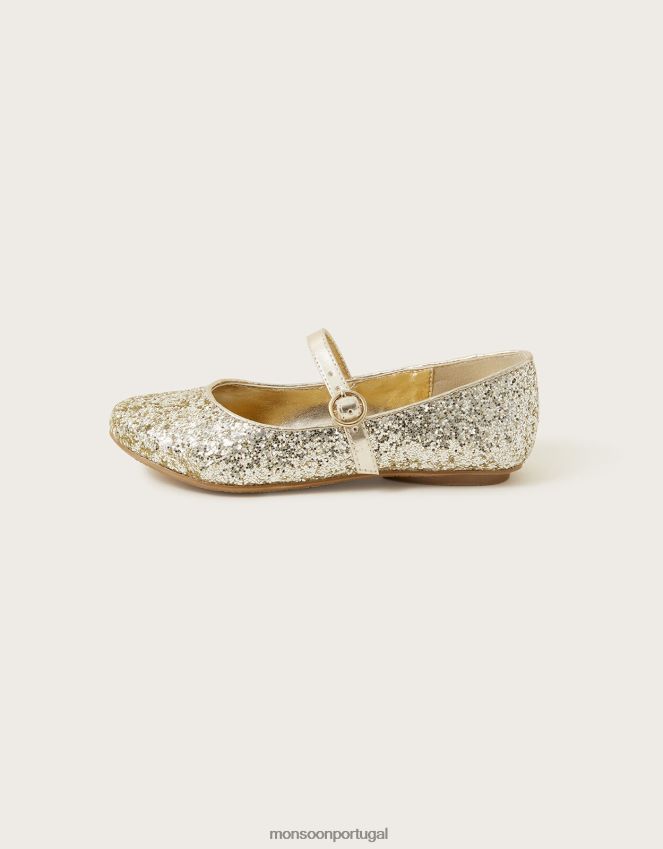 calçados sapatilhas de bailarina stardust Monsoon garota ouro RPLH8F1897