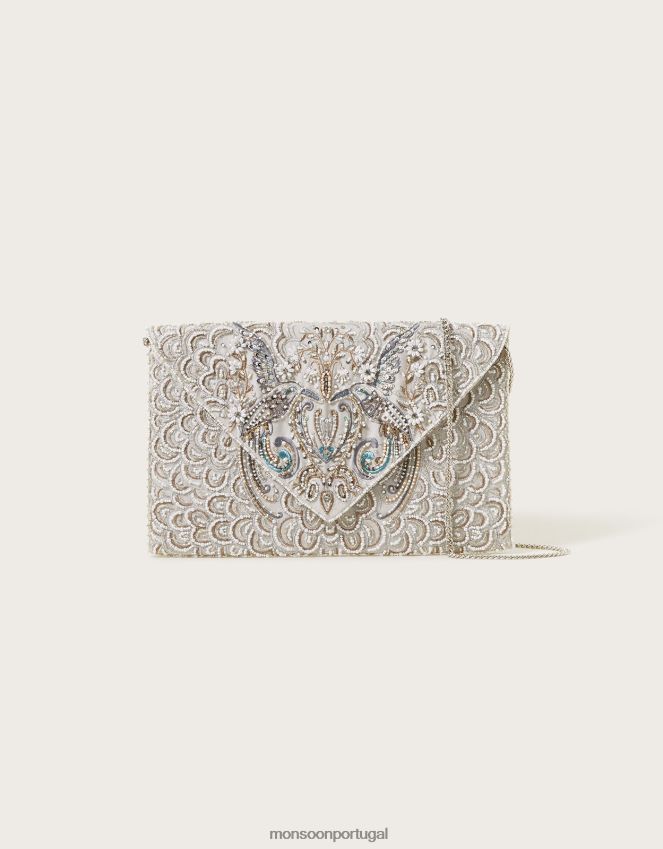 acessório bolsa clutch com envelope de noiva enfeitada com pássaro Monsoon mulheres à moda RPLH8F1276
