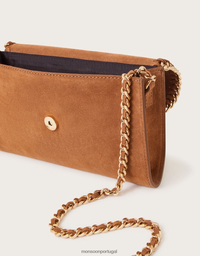 acessório bolsa transversal em camurça Monsoon mulheres bronzeado RPLH8F1209