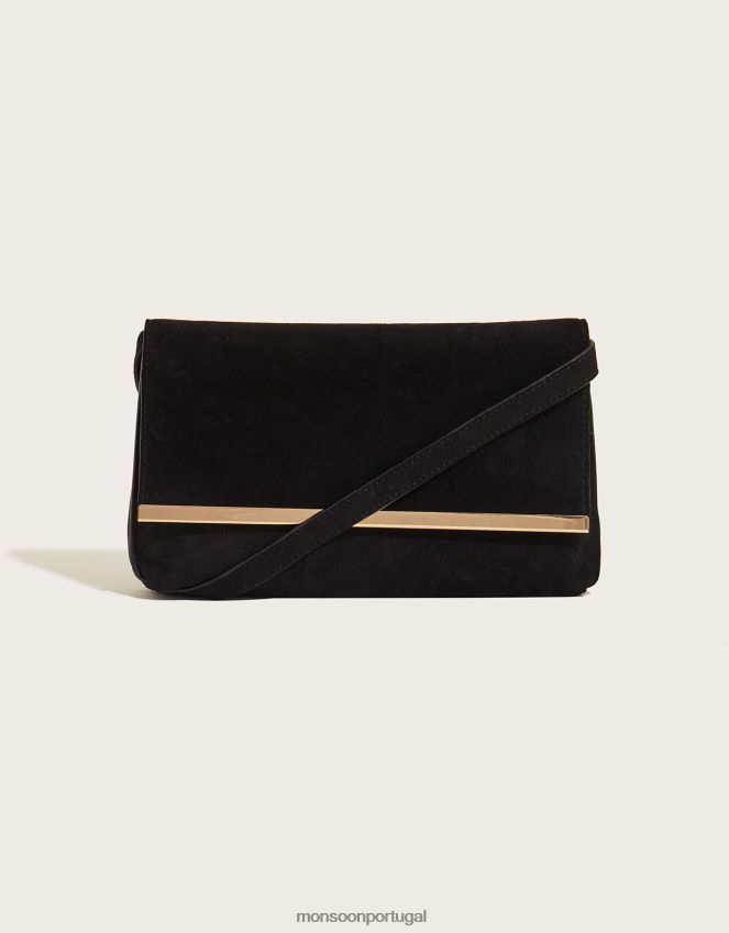 acessório bolsa transversal em couro com barra de ouro Monsoon mulheres à moda RPLH8F1409