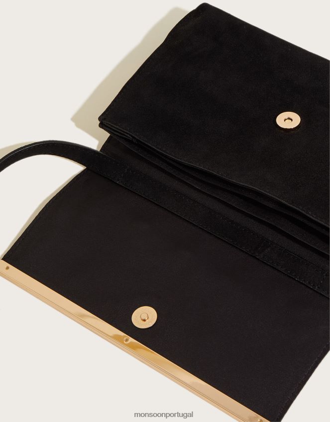 acessório bolsa transversal em couro com barra de ouro Monsoon mulheres à moda RPLH8F1409