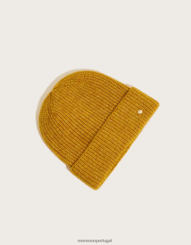 acessório Gorro de malha supermacio com poliéster reciclado Monsoon mulheres ocre amarelo) RPLH8F1403