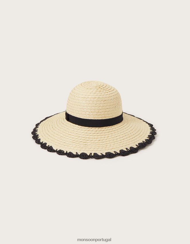 acessório chapéu de palha com acabamento em vieira Monsoon mulheres à moda RPLH8F1248