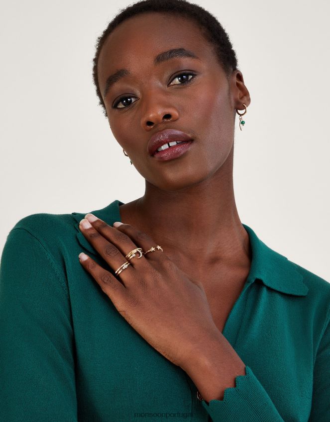 acessório Pacote de 6 anéis de empilhamento de lua brilhante Monsoon mulheres ouro RPLH8F1308