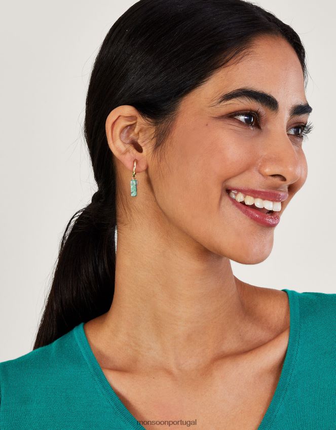 acessório argolas huggie com pingente de pérola e pedra Monsoon mulheres à moda RPLH8F1388