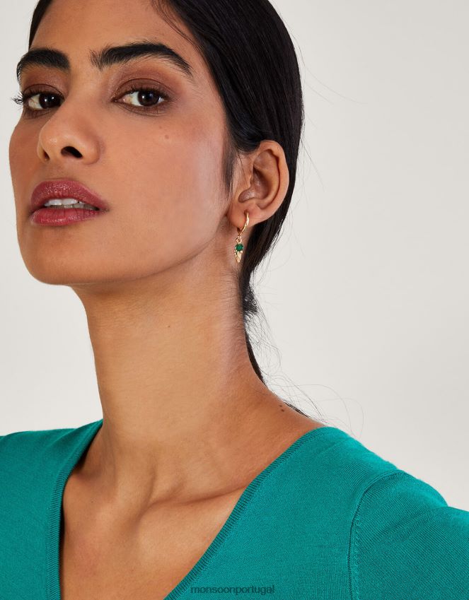 acessório argolas huggie com pingente de penas Monsoon mulheres moda RPLH8F1289