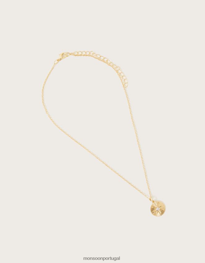 acessório colar de pingente de disco Monsoon mulheres ouro RPLH8F1340