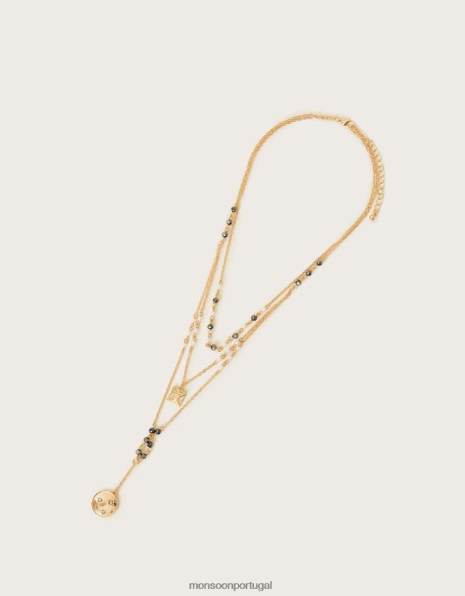 acessório colar em camadas com pingente de diamante Monsoon mulheres moda RPLH8F1364