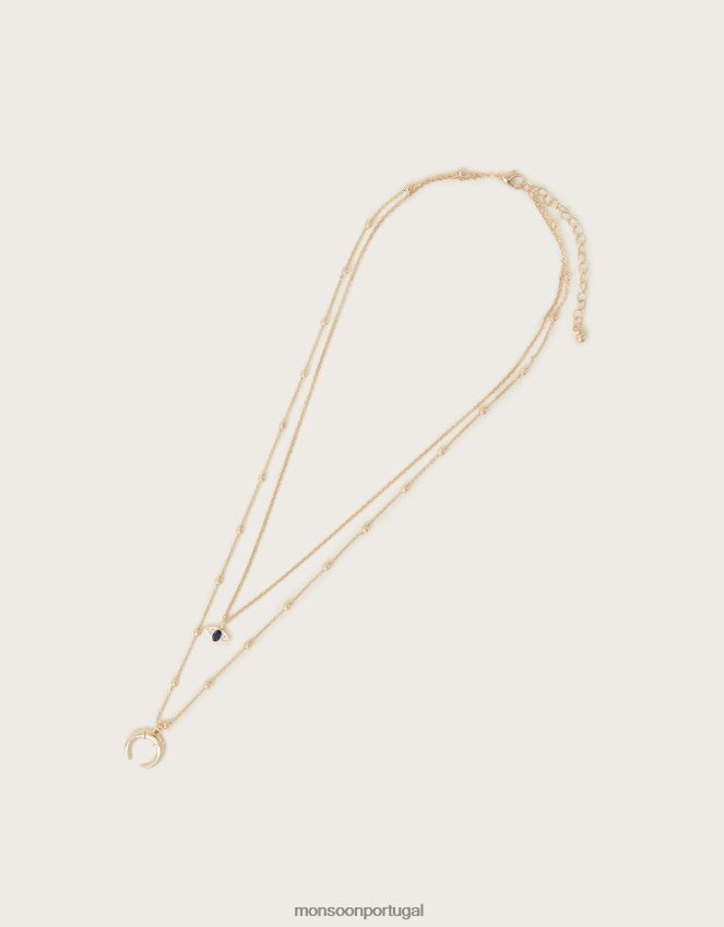 acessório colar em camadas de meia lua Monsoon mulheres à moda RPLH8F1393