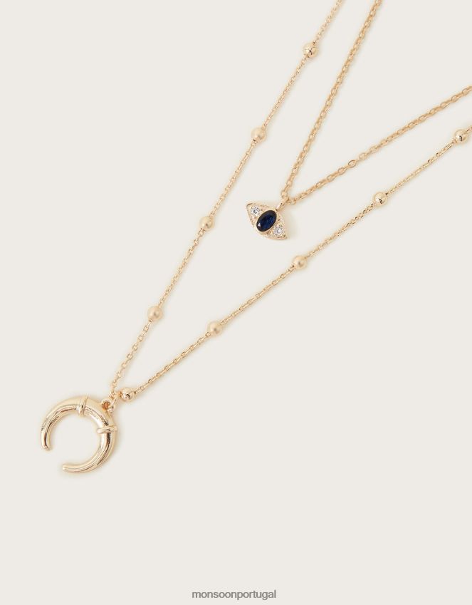 acessório colar em camadas de meia lua Monsoon mulheres à moda RPLH8F1393