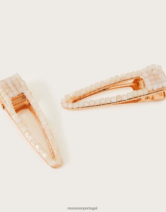 acessório conjunto de dois clipes de gemas Monsoon mulheres marfim RPLH8F1274