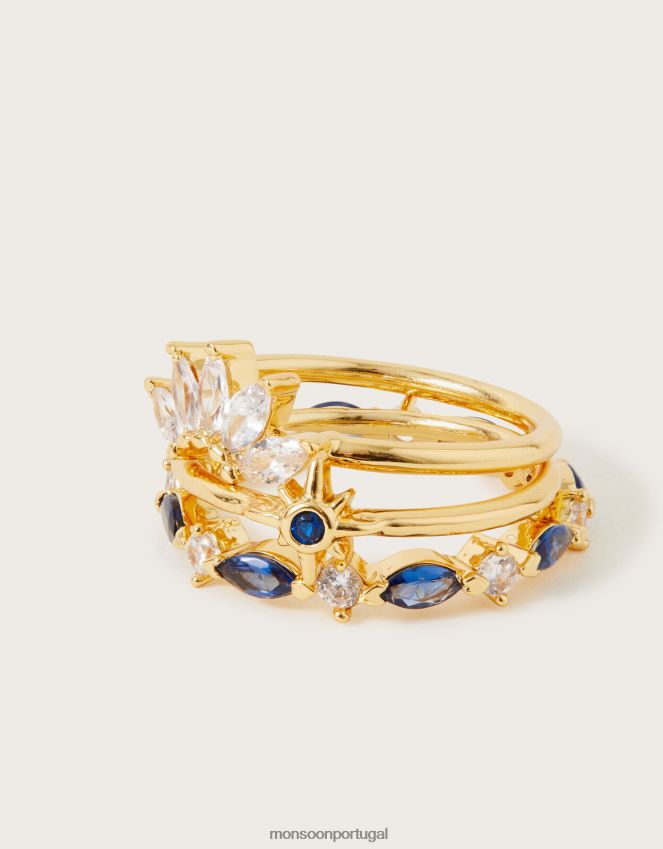 acessório conjunto de três anéis de empilhamento de pedra Monsoon mulheres ouro RPLH8F1434