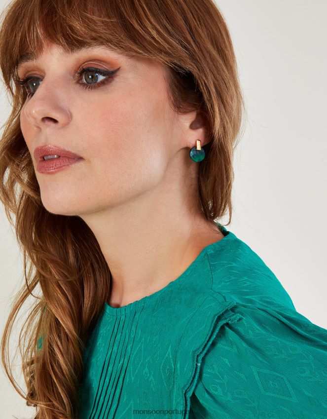 acessório conjunto de três brincos de resina esmeralda Monsoon mulheres moda RPLH8F1335
