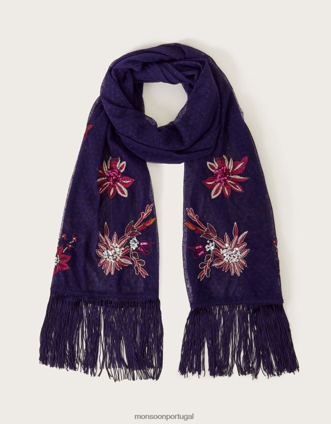 acessório lenço bordado para ocasião Monsoon mulheres azul-marinho) RPLH8F1240