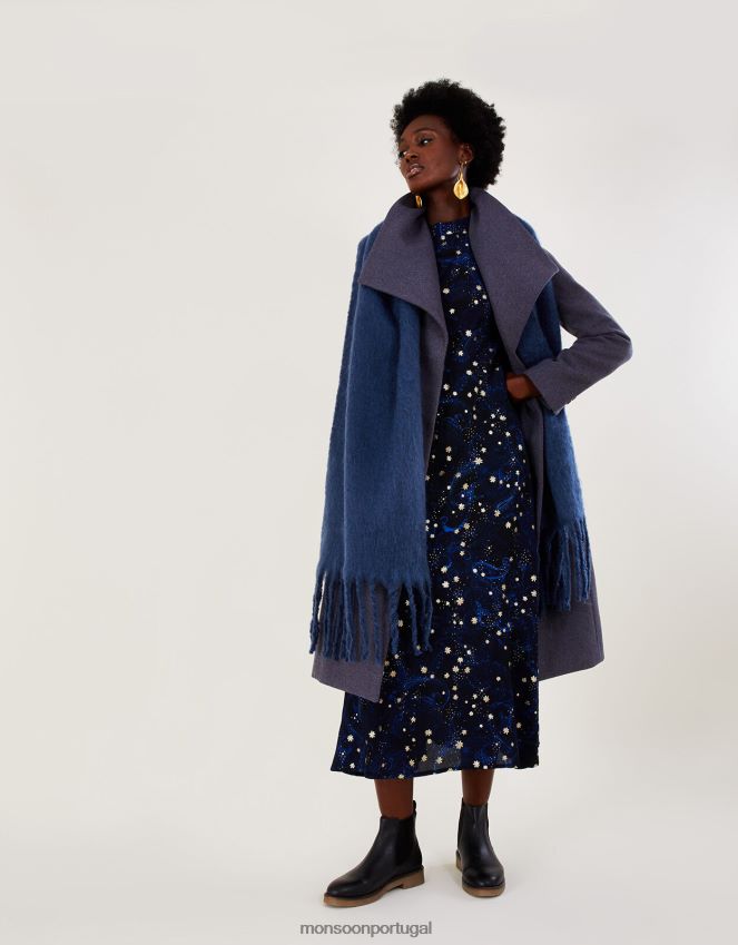 acessório lenço de manta escovado em poliéster reciclado Monsoon mulheres azul-marinho) RPLH8F1383