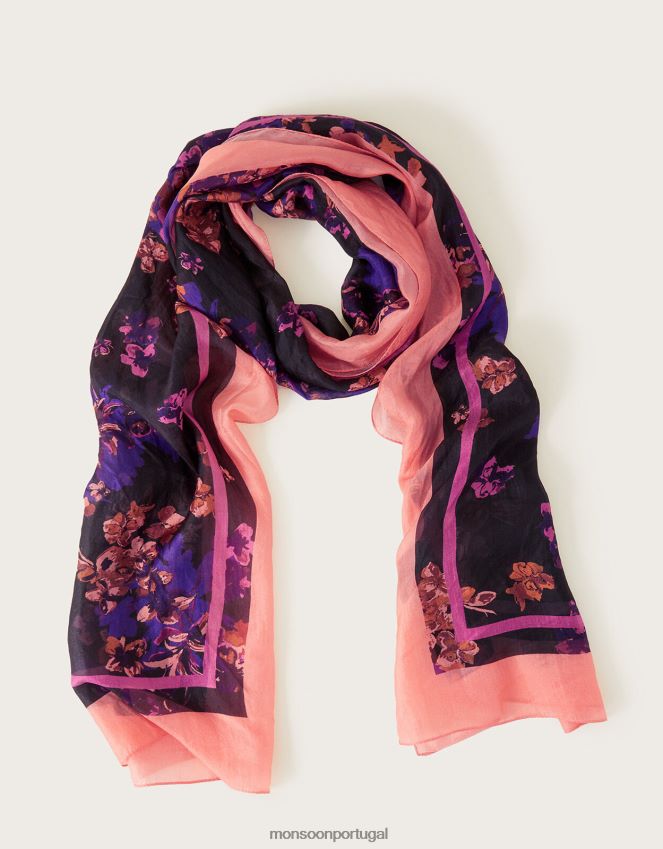 acessório lenço de seda com borda kiera Monsoon mulheres quente RPLH8F1246