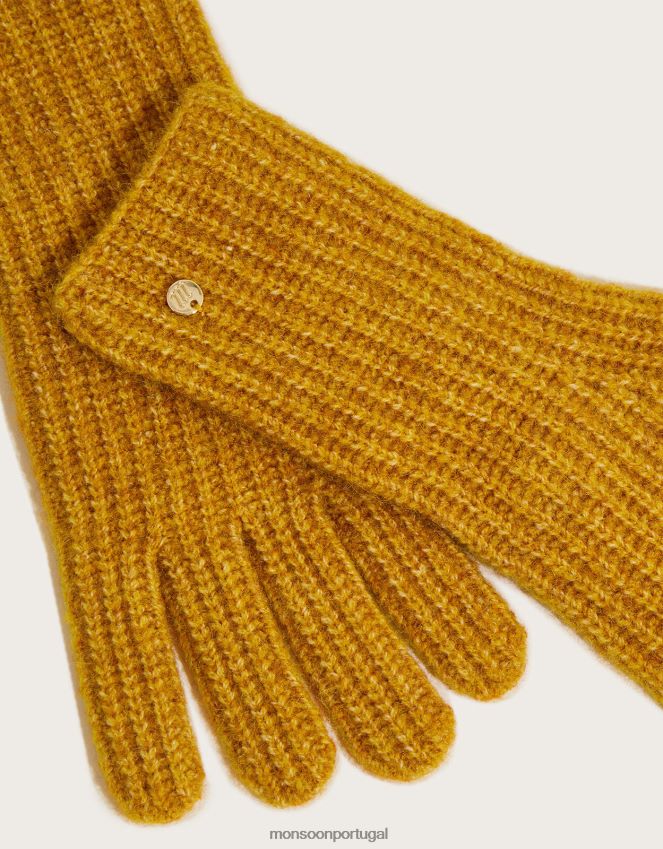 acessório luvas de malha super macias com poliéster reciclado Monsoon mulheres ocre amarelo) RPLH8F1413