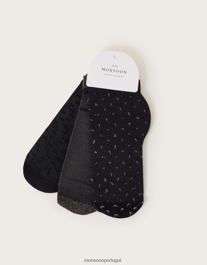 acessório conjunto de três meias pop Monsoon mulheres prata RPLH8F1267