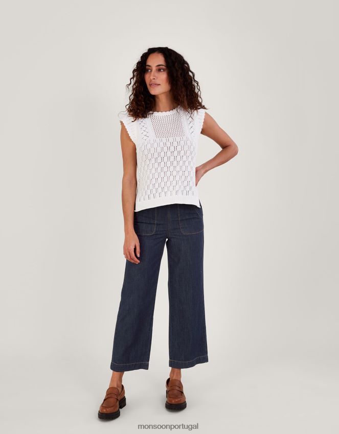 roupas Calça jeans Harper Crop com perna larga e comprimento normal Monsoon mulheres azul (índigo) RPLH8F502