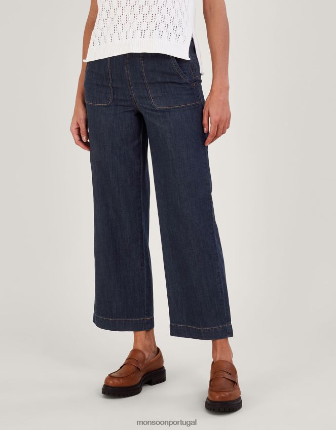 roupas Calça jeans Harper Crop com perna larga e comprimento normal Monsoon mulheres azul (índigo) RPLH8F502