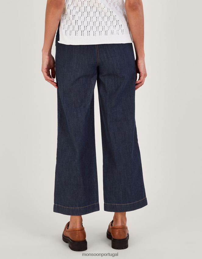 roupas Calça jeans Harper Crop com perna larga e comprimento normal Monsoon mulheres azul (índigo) RPLH8F502