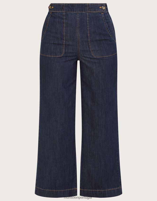 roupas Calça jeans Harper Crop com perna larga e comprimento normal Monsoon mulheres azul (índigo) RPLH8F502