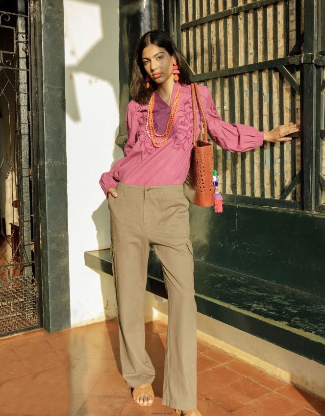 roupas calça cargo de sarja de algodão Monsoon mulheres verde (cáqui) RPLH8F705