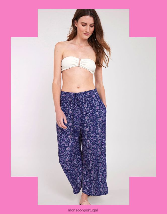 roupas calça crinkle east alice Monsoon mulheres azul-marinho) RPLH8F612