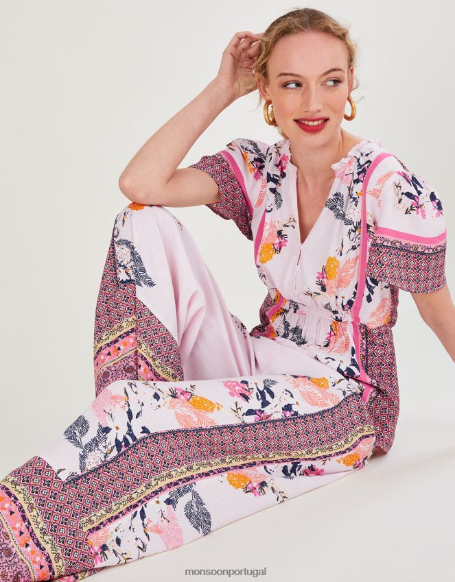 roupas calça estampada phedra em viscose sustentável Monsoon mulheres rosa (blush) RPLH8F763