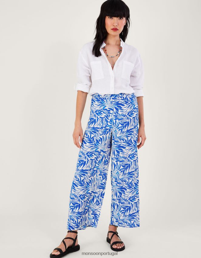 roupas calça florence larga em viscose sustentável Monsoon mulheres azul RPLH8F329