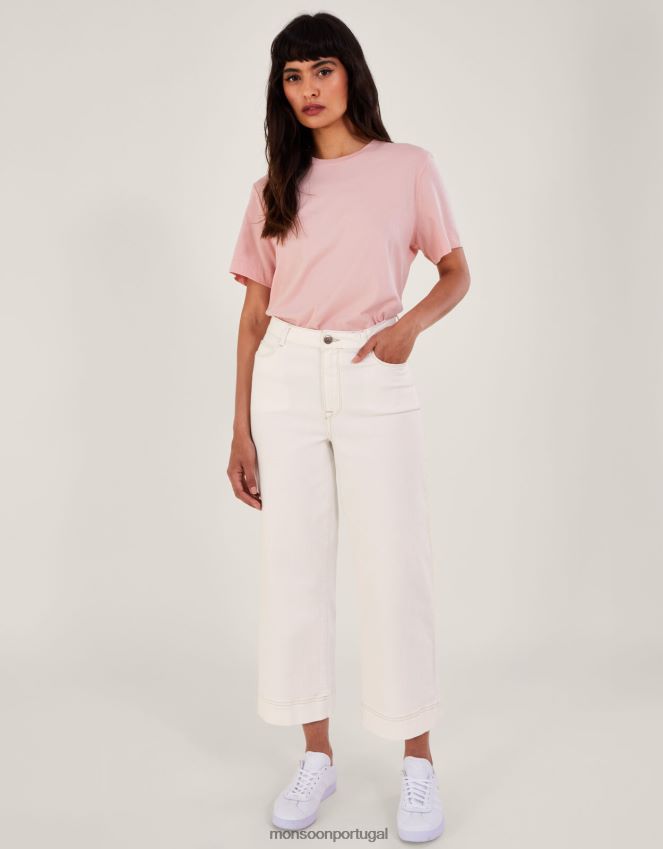 roupas calça jeans cropped de perna larga Monsoon mulheres natural (cru) RPLH8F671